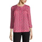 Liz Claiborne 3/4 Sleeve Y Neck Woven Blouse-talls