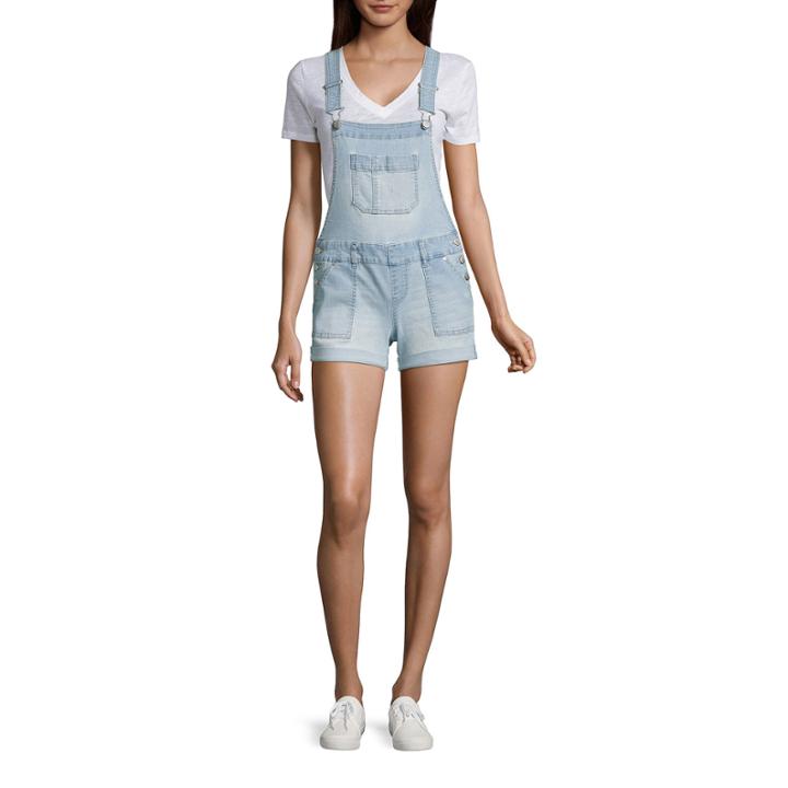Blue Spice Destructed Denim Shortalls-juniors