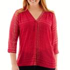A.n.a 3/4-sleeve Smocked Shoulder V-neck Blouse - Plus