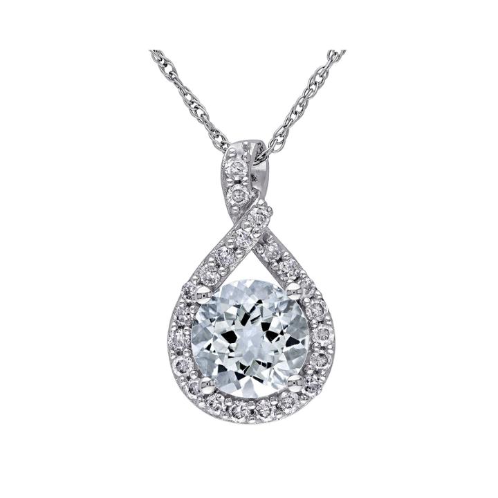 Genuine Aquamarine And 1/5 Ct. T.w. Diamond Criss-cross Pendant Necklace