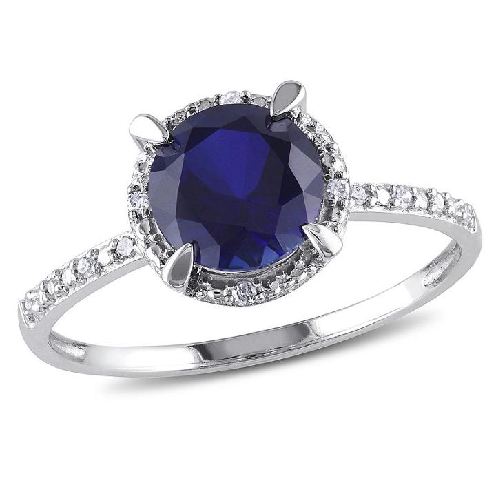 Womens Diamond Accent Lab Created Blue Sapphire 10k Gold Cocktail Ring