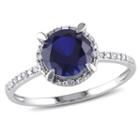 Womens Diamond Accent Lab Created Blue Sapphire 10k Gold Cocktail Ring