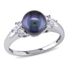 Black Cultured Freshwater Pearl & Diamond Accent 14k White Gold Ring