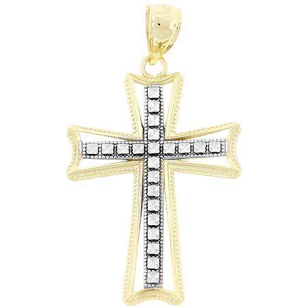Womens Two-tone Cross Pendant 10k Gold