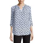 Liz Claiborne 3/4 Sleeve V Neck Woven Blouse-petites