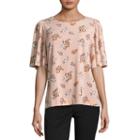 Worthington Short Sleeve Scoop Neck Floral T-shirt-womens