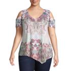 Unity World Wear Short Sleeve Cold Shoulder Tee With Asymmetrical Hem - Plus