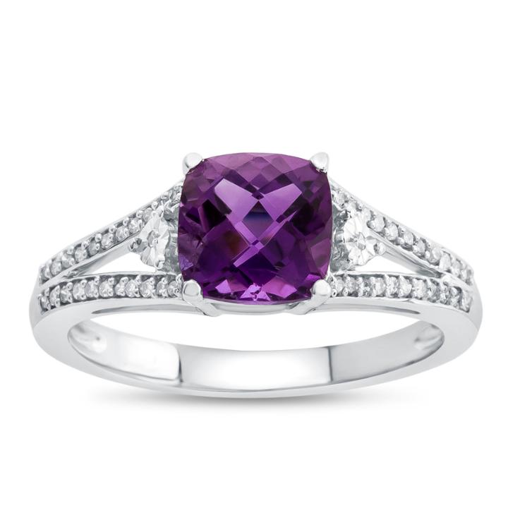 Womens Genuine Amethyst & 1/10 Ct. T.w. Diamond 10k Gold Cocktail Ring