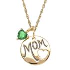Simulated Emerald Mom Heart Charm Pendant Necklace