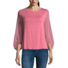 T.d.c Puffed Sleeve Knit-to-woven Top