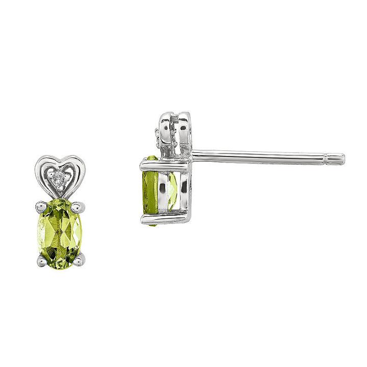 Diamond Accent Genuine Green Peridot Sterling Silver 8mm Stud Earrings