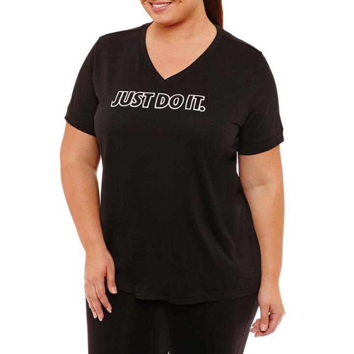 Nike Short Sleeve V Neck T-shirt-womens Plus