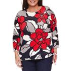 Alfred Dunner 3/4 Sleeve Crew Neck Mesh Pullover Top-plus