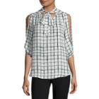 By & By Long-sleeve Plaid Tie-front Blouse - Juniors