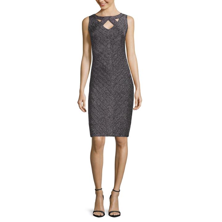 J. Taylor Sleeveless Metallic Cut-out Detail Sheath Dress