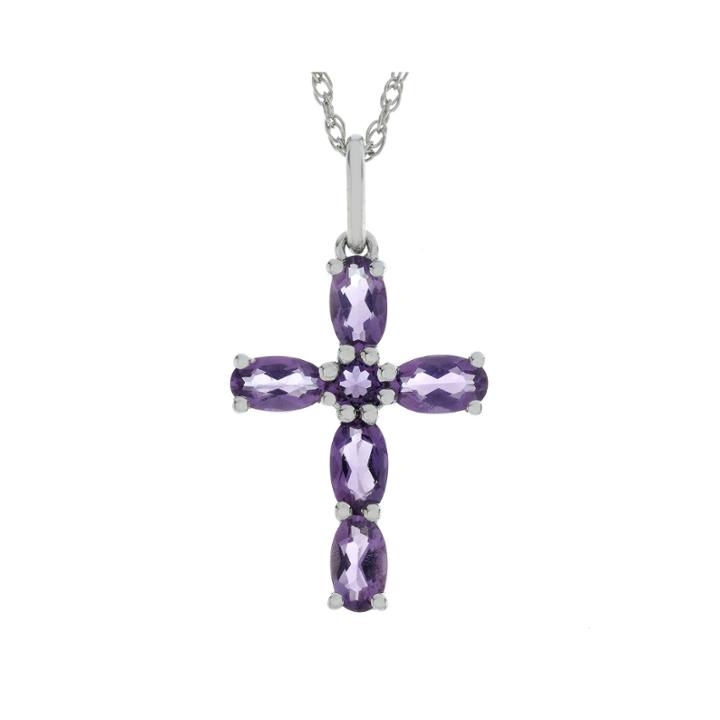 Lab-created Amethyst Sterling Silver Cross Pendant Necklace