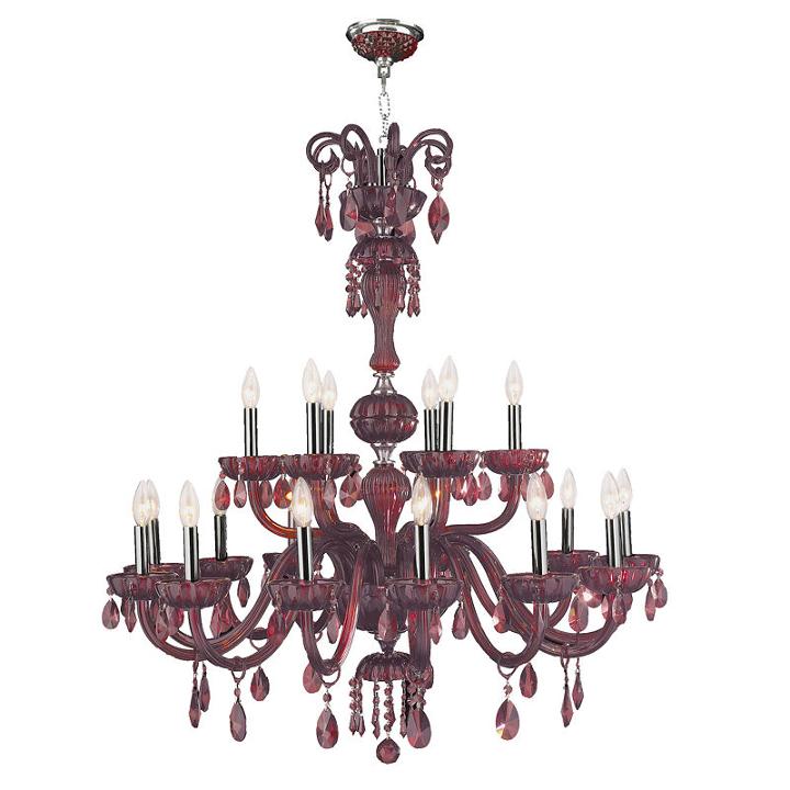 Carnivale Collection 18 Light Chrome Finish And Cranberry Red Crystal Chandelier Two 2 Tier 36 D X39 H Large