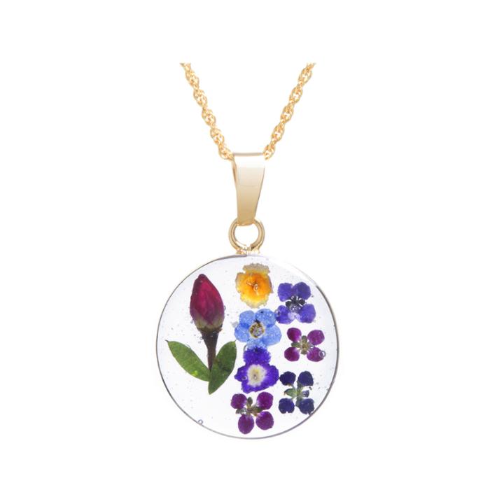 Everlasting Flower Real Pressed Flower Womens 14k Gold Over Silver Pendant Necklace