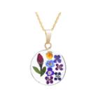 Everlasting Flower Real Pressed Flower Womens 14k Gold Over Silver Pendant Necklace