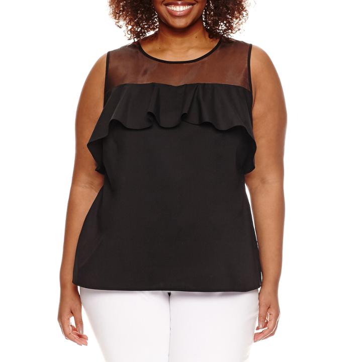 Worthington Sleeveless Sheer Yoke Fashion Shirting - Plus
