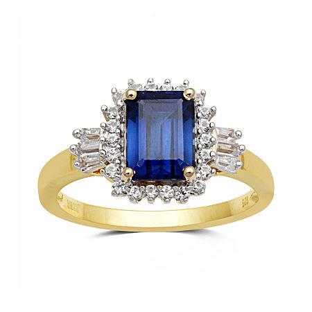 Lab-created Blue And White Sapphire 14k Yellow Gold Over Sterling Silver Ring