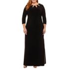 Scarlett3/4 Sleeve Cut Outs Embellished Evening Gown-plus