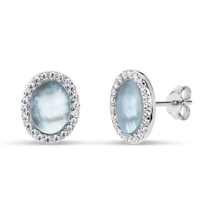 White Mother Of Pearl Sterling Silver 11mm Round Stud Earrings