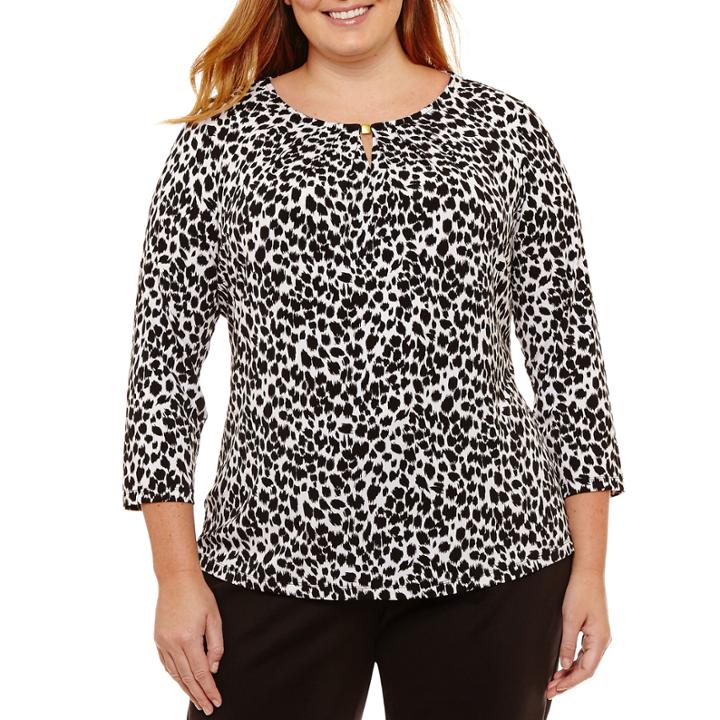 Liz Claiborne 3/4 Sleeve Blouse With Metal Trim-plus