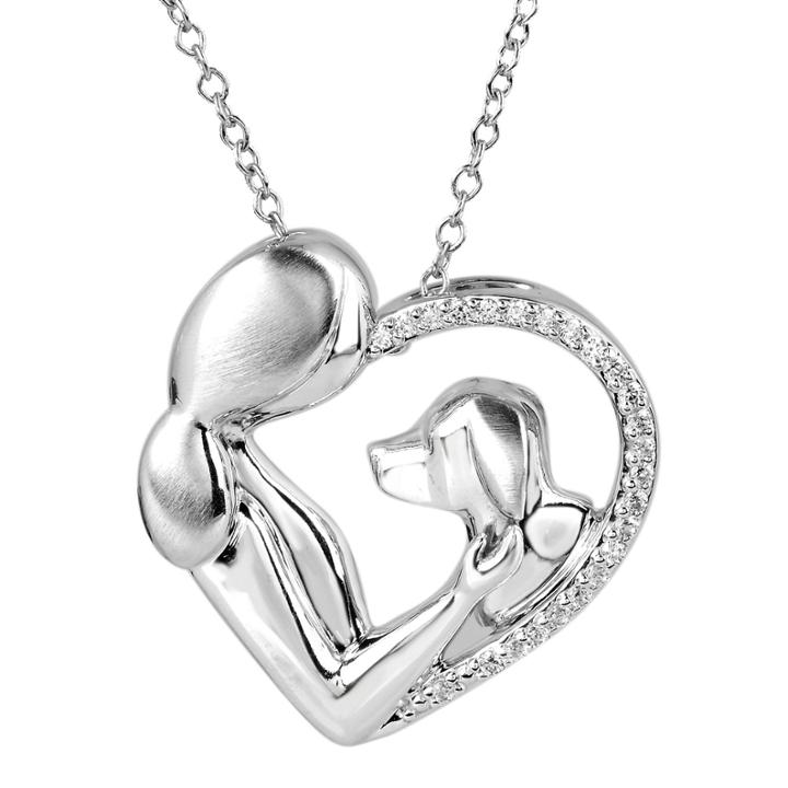 Aspca Tender Voices [ Ct. T.w. Diamond Woman & Dog Heart Pendant Necklace