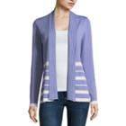 Liz Claiborne Long Sleeve Ribbon Trim Open Front Cardigan