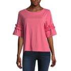 A.n.a Ana Poplin Ruffle Sleeve Tee Short Sleeve Crew Neck Knit Blouse