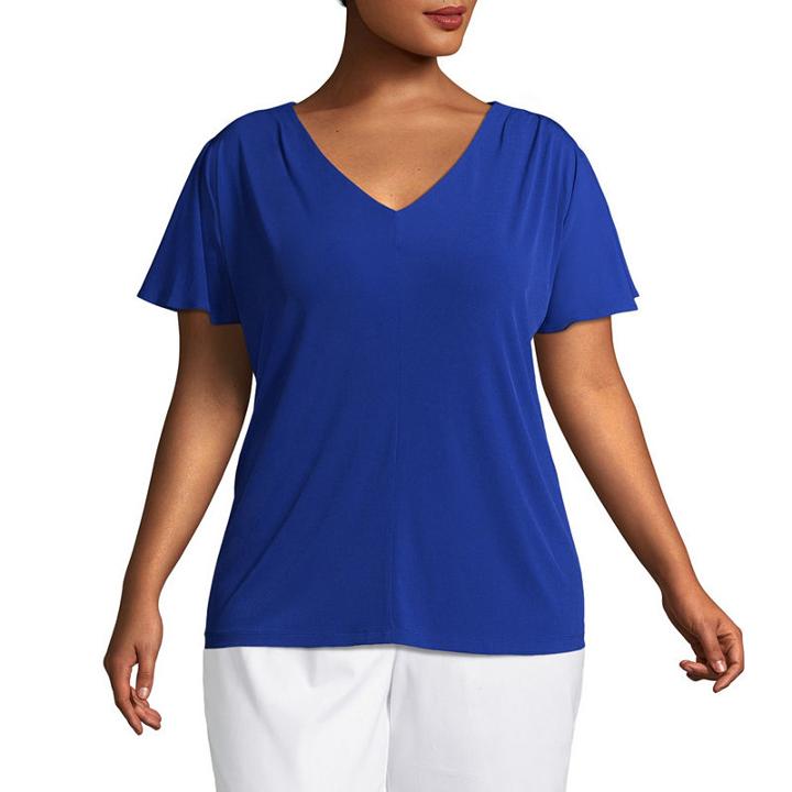 Liz Claiborne V Neck Flutter Sleeve Top - Plus
