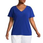 Liz Claiborne V Neck Flutter Sleeve Top - Plus