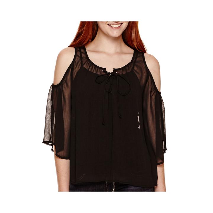 Arizona 3/4-sleeve Cold-shoulder Peasant Top - Juniors