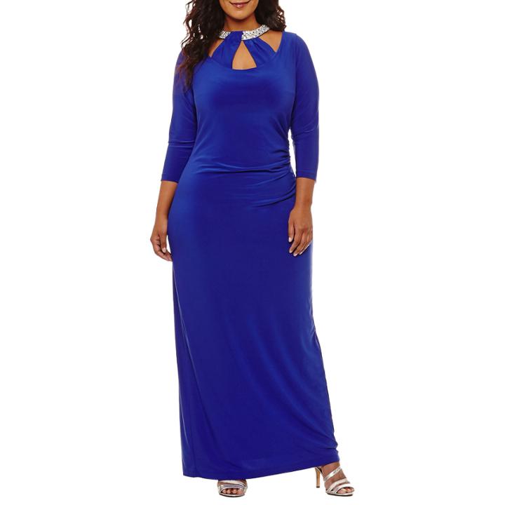 Blu Sage Long Sleeve Beaded Evening Gown-plus