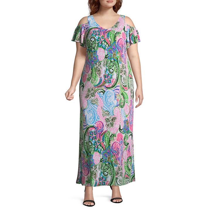 Msk Short Sleeve Paisley Maxi Dress-plus