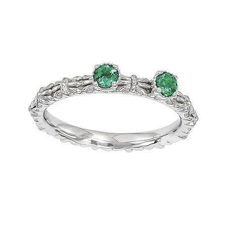 Personally Stackable Lab-created Emerald 2-stone Floral Band Ring
