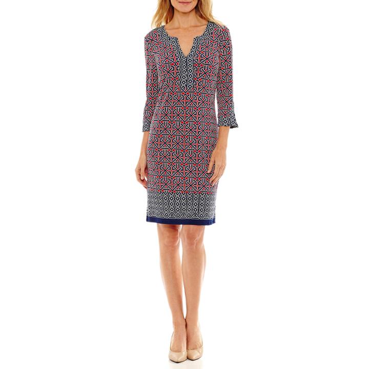 Liz Claiborne 3/4 Sleeve Bordered Shift Dress