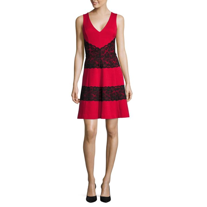 Nicole By Nicole Miller Sleeveless V-neck Fit-and-flare Dress