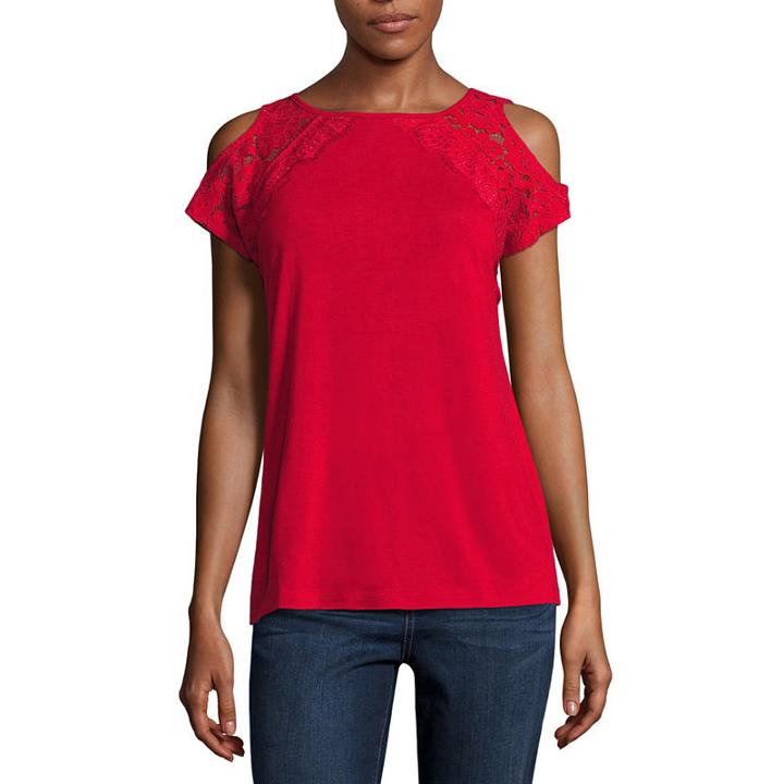 St. John's Bay Short Sleeve Knit Lace Blouse