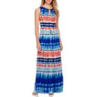 Donna Ricco Tie Dye Stripe Keyhole Maxi Dress