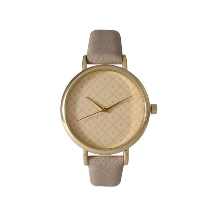 Olivia Pratt Womens Checkered Dial Gray Petite Leather Watch 14543