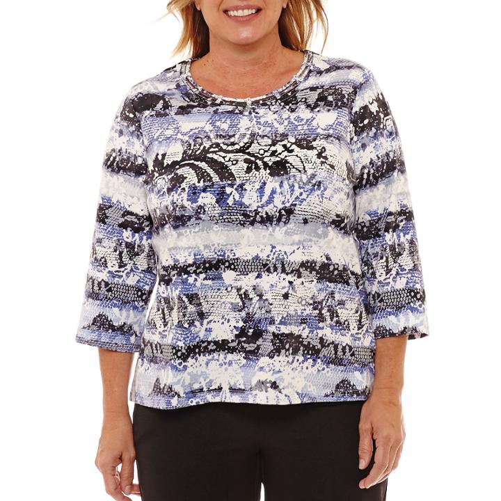 Alfred Dunner Fall Edv Tees 3/4 Sleeve Crew Neck T-shirt-womens Plus