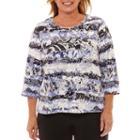 Alfred Dunner Fall Edv Tees 3/4 Sleeve Crew Neck T-shirt-womens Plus