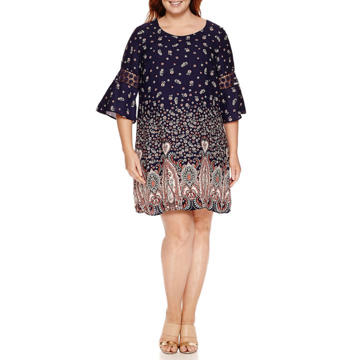 Luxology 3/4 Crochet Insert Sleeve Sheath Dress-plus