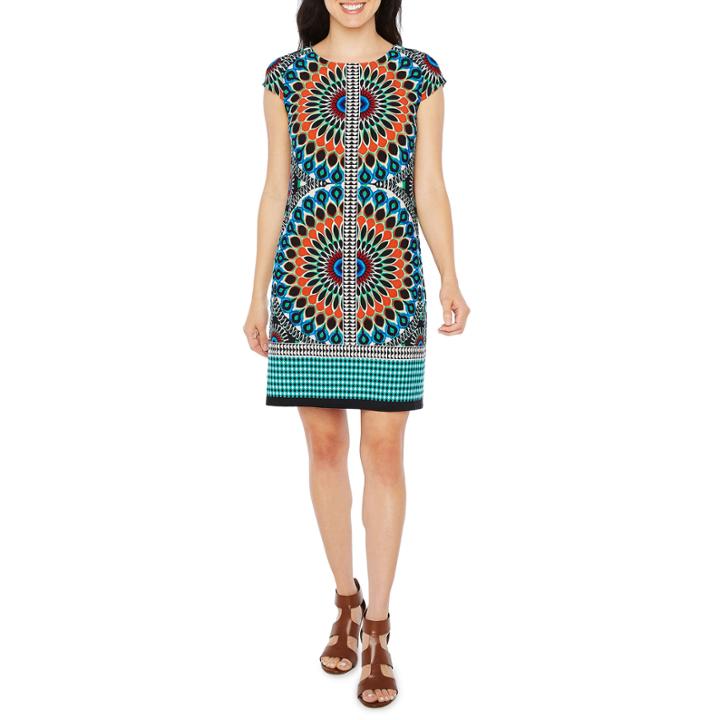 R & K Originals Short Sleeve Medallion Shift Dress