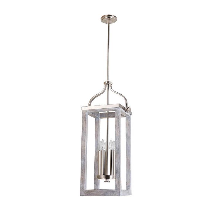 Eglo Montrose 5 Light 11 Inch Acacia Wood And Brushed Nickel Foyer Pendant Ceiling Light