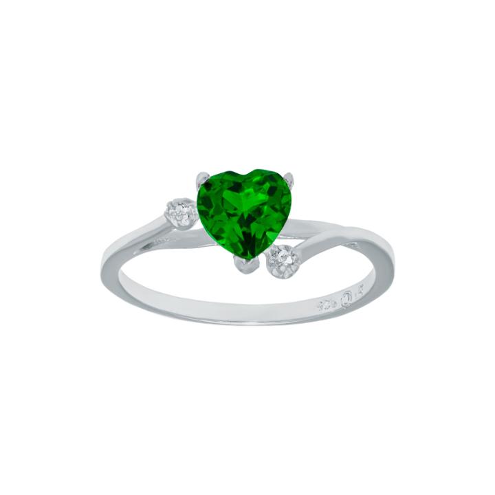 Lab-created Emerald And Genuine White Topaz Sterling Silver Heart-shaped Ring