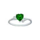 Lab-created Emerald And Genuine White Topaz Sterling Silver Heart-shaped Ring