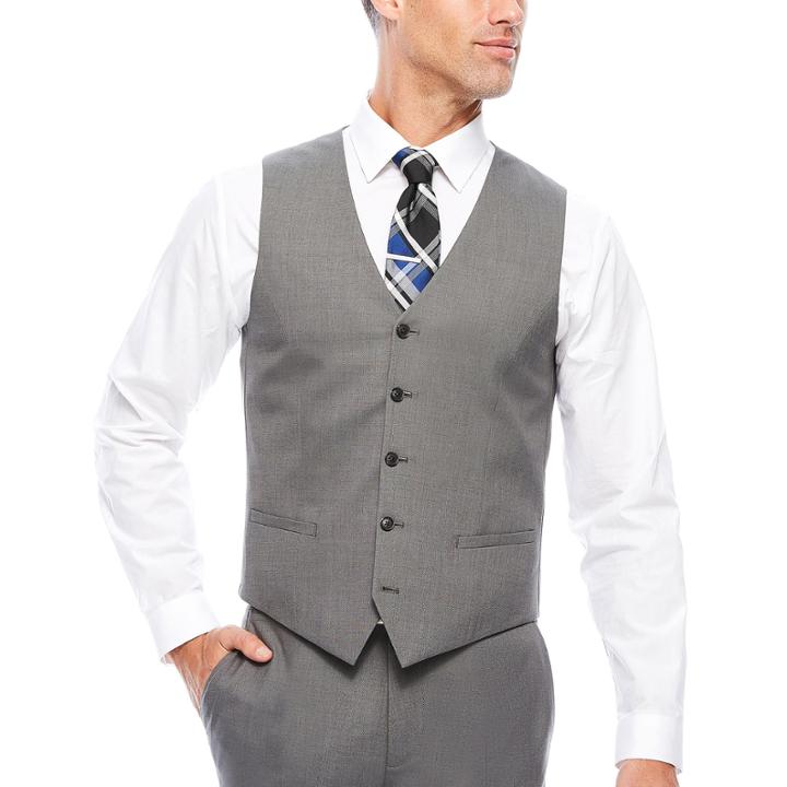 J.ferrar Stretch Gray Sharkskin Slim Fit Vest